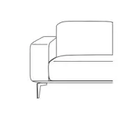 Sofa, neutral fabric upholstery, rounded backrest with tapered legs, minimalist design, studio product shot on a white background.