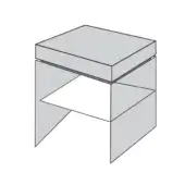 Side table, light gray, overlapping geometric design with square top and open box base, modern aesthetic, clean lines, subtle shadows.