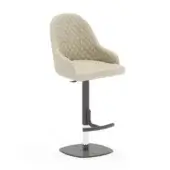Beige bar stool, diamond-quilted upholstery, chrome accent, adjustable height, dark brown base, circular platform, studio product shot.