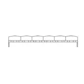 Modular sofa, black and white line drawing, rectangular cushions, low frame with vertical legs, grid structure, minimalist design.