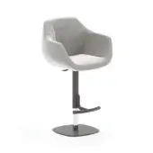 Gray velvet bar stool, adjustable height, curved backrest, chrome accent, dark gray metal base, pneumatic lift lever, footrest.
