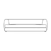 Sofa psyche b. black line drawing, rectangular form, rounded back, minimalist design, low profile, horizontal seam detail, white background.