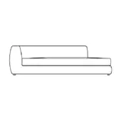 Chaise lounge line drawing, black monochrome, rounded continuous form with elevated backrest and low elongated seat on a flat base.