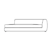 Modular sofa psyche c – right, black line drawing, low profile rounded chaise lounge, rectangular form, white background.