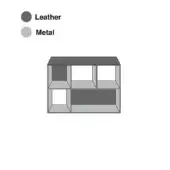 Modular storage unit, leather and metal, rectangular six-compartment cubical structure with dark gray and light gray finishes.