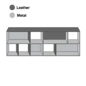 Metal storage unit with dark gray leather top, eight rectangular compartments in a two-by-four grid, key version k 3a visible.