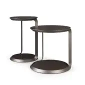 Elegant Turri Milano side table with glossy lacquered wood and curved brushed nickel metal structure