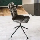 Exceptional Cattelan Italia Kelly chair with dark gray leather, hand-sewn pleats and a slender aluminum base