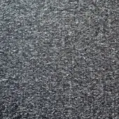 Woven fabric sample, dark gray and white flecks, tight granular texture with subtle directional pattern, matte finish.
