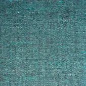 Teal tweed fabric texture with silver and turquoise flecks, dense woven structure, studio shot with product label “bolzan letti azalea 111”.