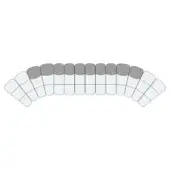 Curved sofa diagram, light and dark gray, twenty-two rectangular modular sections in a gentle arc, minimalist schematic design, white background.