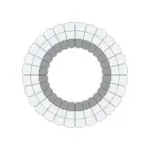 Concentric tile arrangement, light and dark gray, radial pattern with rounded rectangular shapes forming rings against a white backdrop.