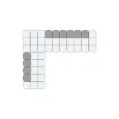 Capsule grid pattern in gray and white, featuring elongated geometric shapes with etched surfaces and a minimalist, modular layout.