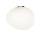 Flush mount ceiling light, graphite finish, with large irregular opaque white glass globe and minimalist circular mounting plate.