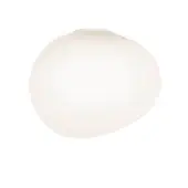 White glass flush mount ceiling light, spherical shade, textured surface, minimalist design, warm glow, circular white base, modern fixture.