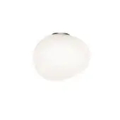Flush mount ceiling light, white glass sphere, graphite base, minimalist design, modern rounded form, diffused studio lighting.
