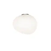 Flush mount ceiling light, graphite metal, large spherical shade with matte white diffuser, minimalist modern design, studio product shot.