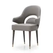 Distinguished Turri Vine armchair with arched opening and dark wood legs crafted in light gray material with smooth matte finish