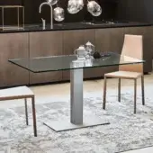 Elegant Cattelan Italia Elvis table with tinted clear glass and matte steel base crafted in Italy