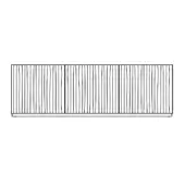 Musa sideboard size b, black and white line drawing, horizontal rectangular form with vertical slats and a low base.