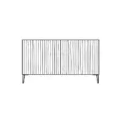 Musa Sideboard – Size C, black and white line drawing, rectangular form with vertical ribbed panel, tapered legs, minimalist design.