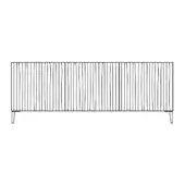 Musa sideboard drawing, black and white, rectangular form with tapered legs and ribbed front panel divided into three sections.