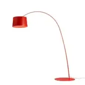 Superior Foscarini Twiggy floor lamp with a curved crimson diffuser and metal base crafted with epoxy powder coating