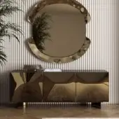 Distinguished Bontempi Eden sideboard with warm bronze mirrored doors and sleek metal legs showcasing Italian design craftsmanship