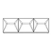Eden sideboard, black geometric design, rectangular form with recessed pyramidal sections and horizontal bars, minimalist studio rendering.
