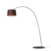 Elegant Foscarini Twiggy Wood floor lamp with a curved shade built from limed maple oak and a matte black fiberglass frame