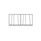 Kunta sideboard size A, black and white line drawing, rectangular cabinet with eight vertical slatted front panels and a raised base.
