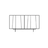 Kunta sideboard, line drawing, white background, rectangular form, six vertical paneled sections, minimalist design, slender legs.