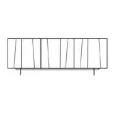 Kunta sideboard, black and white line drawing, rectangular form with angled vertical panels, minimalist modern design, thin legs.