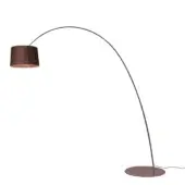 Superior Foscarini Twiggy Elle floor lamp in burgundy epoxy powder coated metal with limed maple oak and bamboo shade