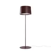 Foscarini Twiggy Lettura floor lamp, burgundy finish, cylindrical shade, slender stem, circular base, minimalist modern design.