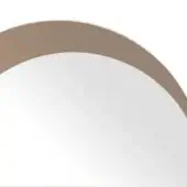 Circular bronzed mirror with wide matte bronze frame, minimalist design, studio shot against a white backdrop, clean reflective surface.