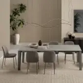 Elegant Bontempi Etro extendable table with smooth matte gray tabletop and dark gray matte square-profile legs