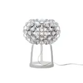Elegant Foscarini Caboche Plus table lamp with transparent PMMA spheres and light gray powder-coated aluminum base