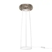 Superior Foscarini Caboche Plus floor lamp with a distinctive spherical lampshade in glossy brown and grey PMMA spheres with white powder coated steel legs