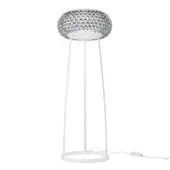 Superior Foscarini Caboche Plus floor lamp with a bubbly transparent PMMA sphere diffuser and glossy white epoxy coated aluminum support