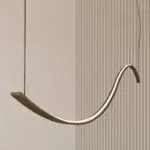 Exceptional Bontempi Infinity suspension lamp with a curved silhouette in muted gold or bronze and a brushed satin finish