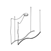 Pendant lamp sketch, black lines, minimalist design featuring dual pendants—one upwards, one downwards—suspended from a circular ceiling fixture.