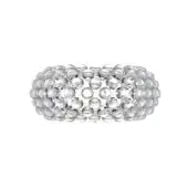 Elegant Foscarini Caboche Plus wall lamp built with clear PMMA spheres affixed to transparent PC arches and an anodized aluminum mount