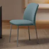 Elegant Bontempi Vivian chair upholstered in muted blue textile with tapered lacquered steel legs and satin finish