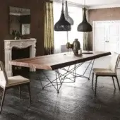 Superior Cattelan Italia Gordon Deep Wood table with dark metal geometric base and rich dark brown wood finish