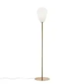 Elegant Foscarini Rituals floor lamp with a striped blown glass shade and liquid coated golden metal base