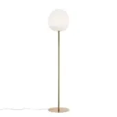 Exceptional Foscarini Rituals floor lamp with a striped blown glass shade and liquid coated metal in muted gold or bronze tones