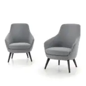 Superior Pacini & Cappellini Spring lounge chair with gray fabric upholstery and dark-toned solid ash wood base