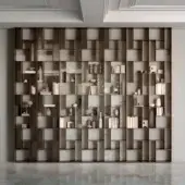 Distinguished Bontempi Atena bookcase crafted in wood with matte finish and marble-like backing, presenting a contemporary asymmetrical grid design