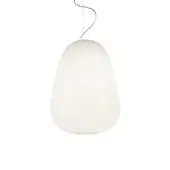 Superior Foscarini Rituals suspension lamp with elongated fixed blown glass and a plaster-like appearance in off-white with a matte finish